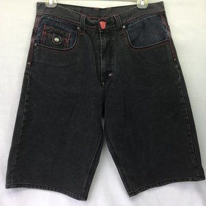 Blac Label Men's Shorts Faded Black Denim Heavy Pockets Belted Embroidered Sz 34